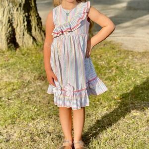 Beautiful girls RARE EDITIONS rainbow flower striped dress - size 6